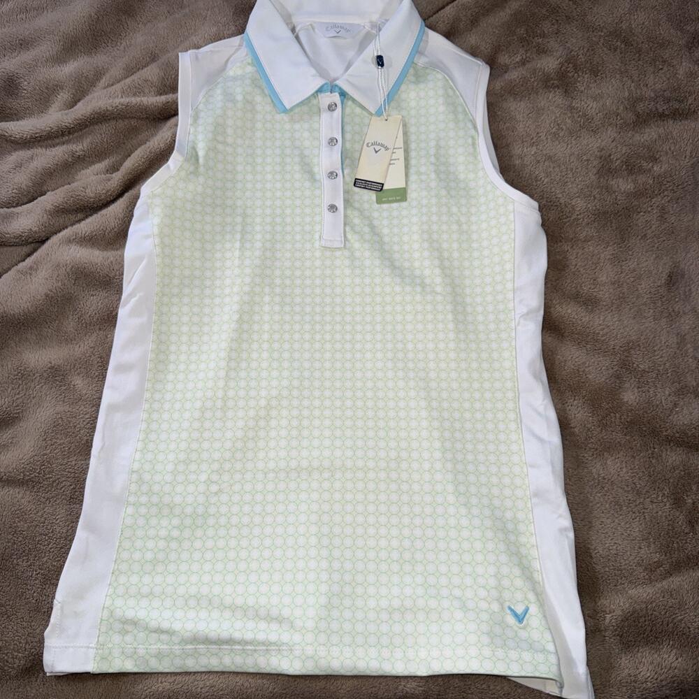 Callaway Golf Collared Sleeveless Top Shirt Women's Small 1/4 Pearl Snaps Green